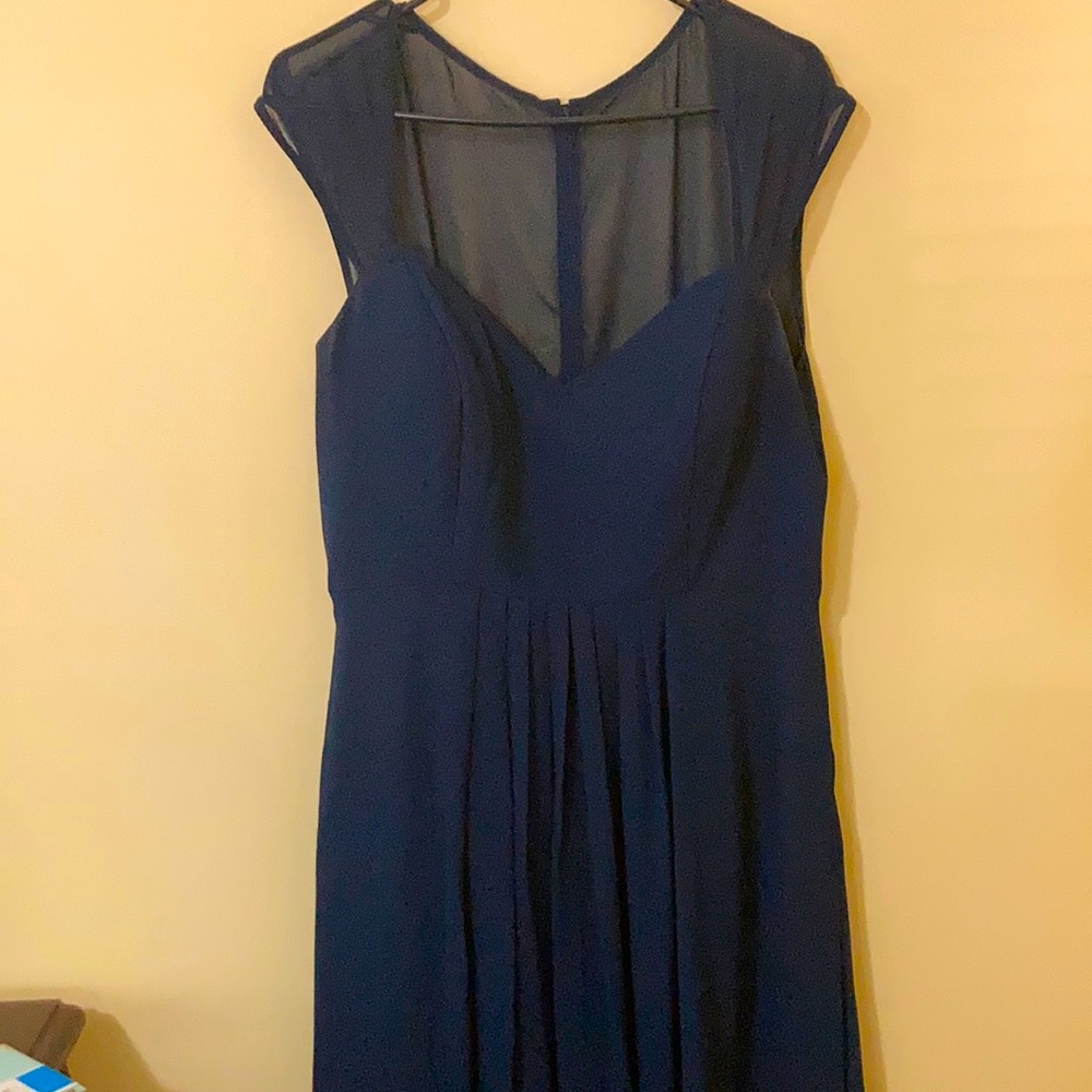 Bill Levkoff navy blue gown with buttons on back
